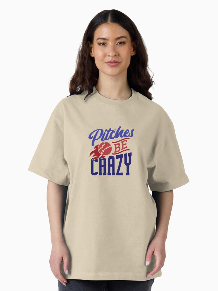 Pitches Be Crazy Ball Stitch Fire Flame Badge Sticker Oversized T-Shirt - Image 3