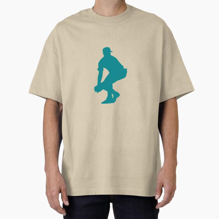 Player Ballplayer Baseball Player Cap Glove Silhouette Oversized T-Shirt