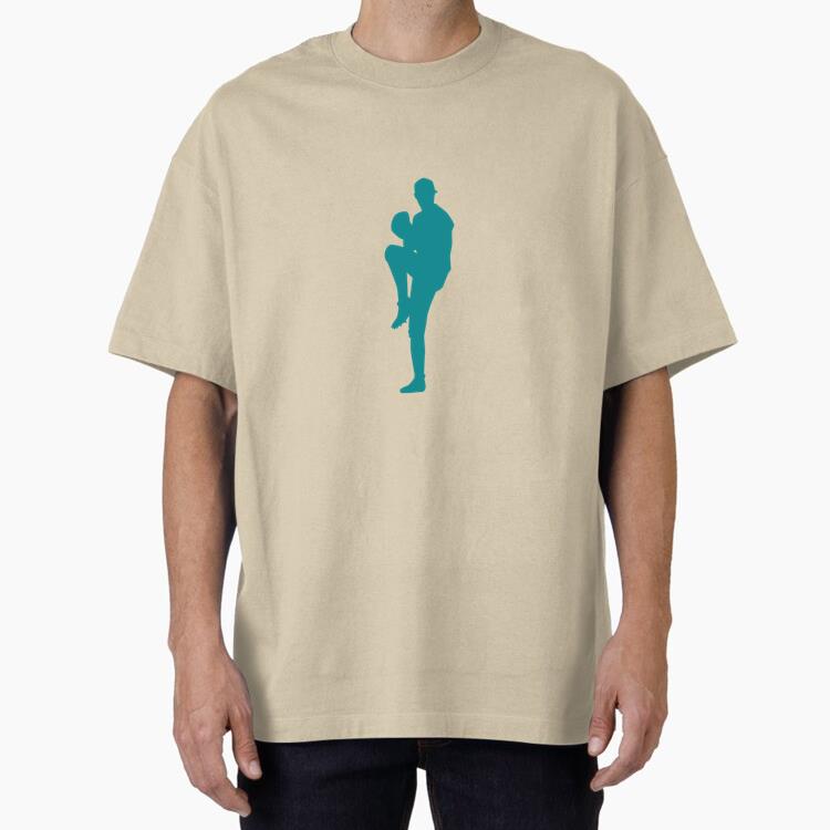 Player Baseball Player Ballplayer Glove Cap Silhouette Oversized T-Shirt