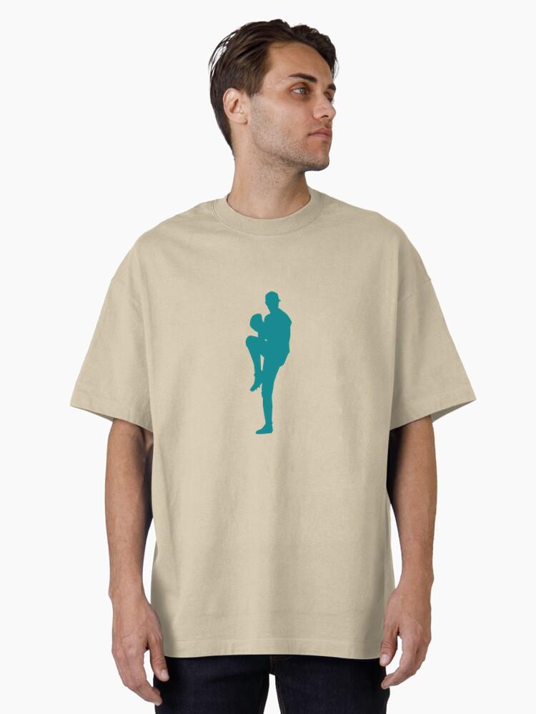 Player Baseball Player Ballplayer Glove Cap Silhouette Oversized T-Shirt - Image 2