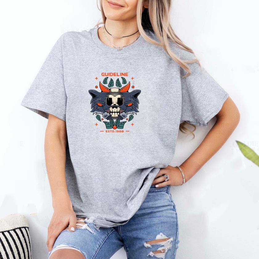 Wolf with Skull Illustration T-Shirt - Image 2