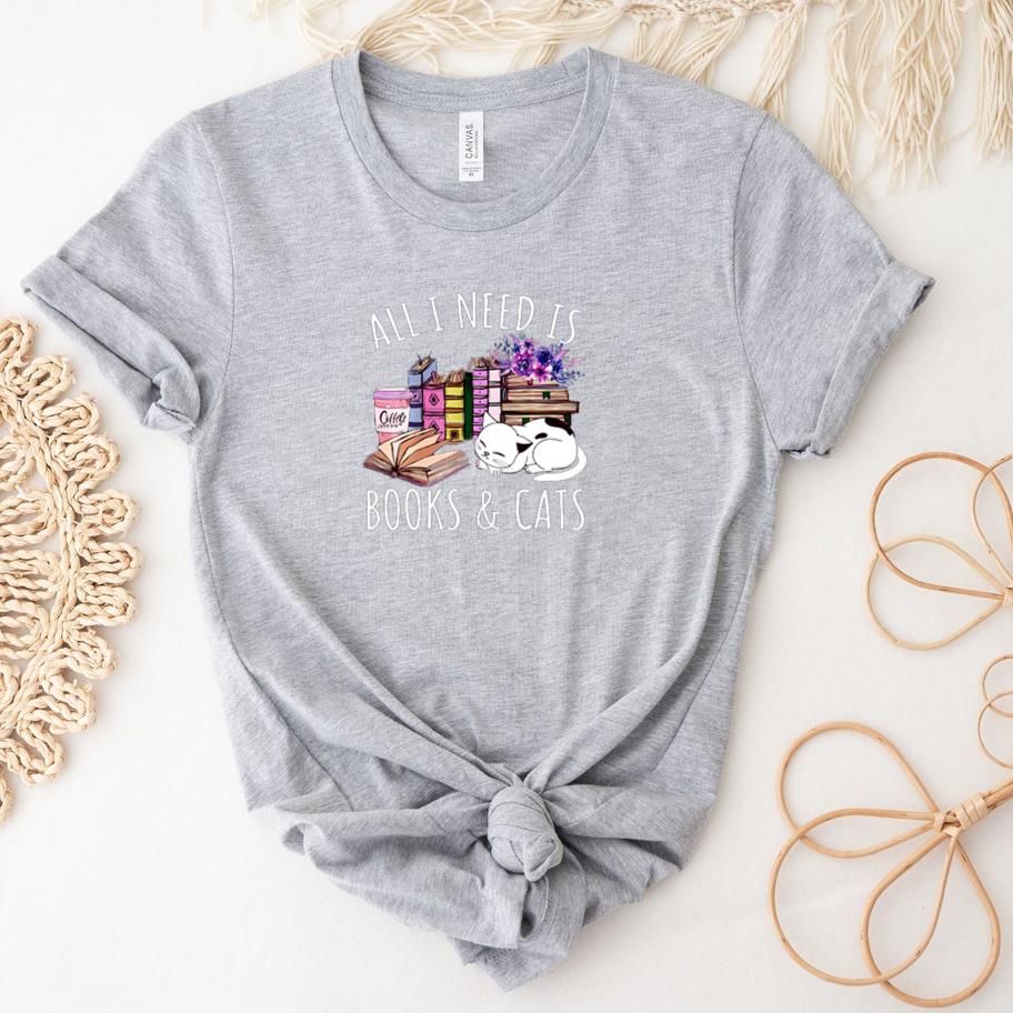 Women All I Need Is Books And Cats Cat Lover Kitten Reading T-Shirt